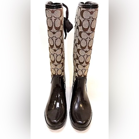 COACH TRISTEE CLASSIC ICONIC SIGNATURE LACE UP CORSET LOGO RAIN BOOTS SIZE 5B - Picture 3 of 8